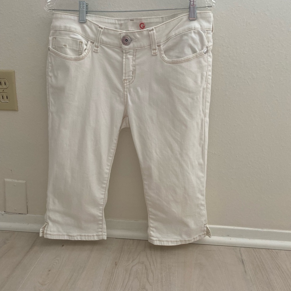 Guess Off White Denim Bermuda Shorts